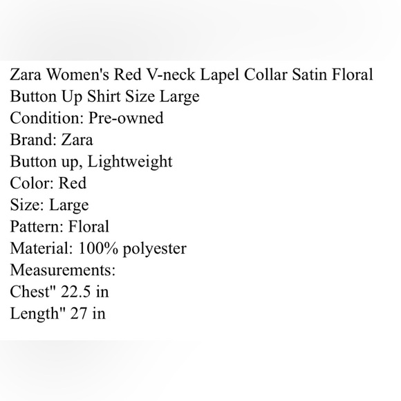 Zara Red Floral Satin Button-Up Shirt | Large | Green, Yellow, Black Detail - Picture 7 of 8